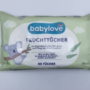 Chusteczki nawilżane babylove z aloesem i wyciągiem z rumianku