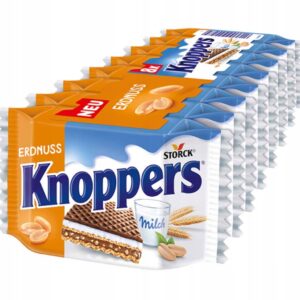 Knoppers Peanut 8x25 g (200 g) – wafelek z kremem mlecznym, kakaowym i orzeszkami ziemnymi